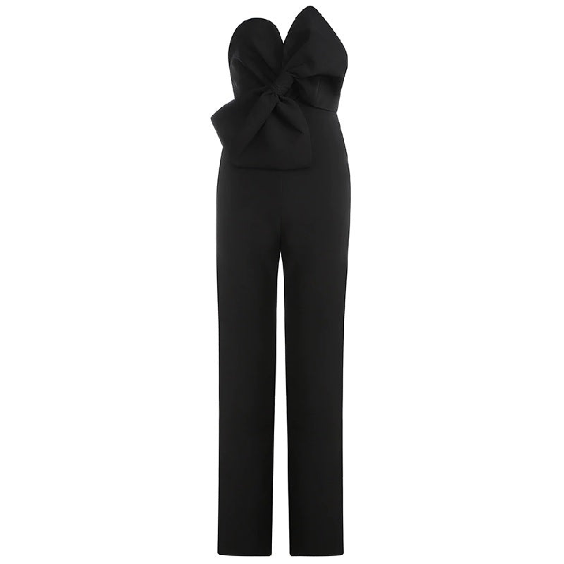 Strapless Bow Backless Bodycon Jumpsuit