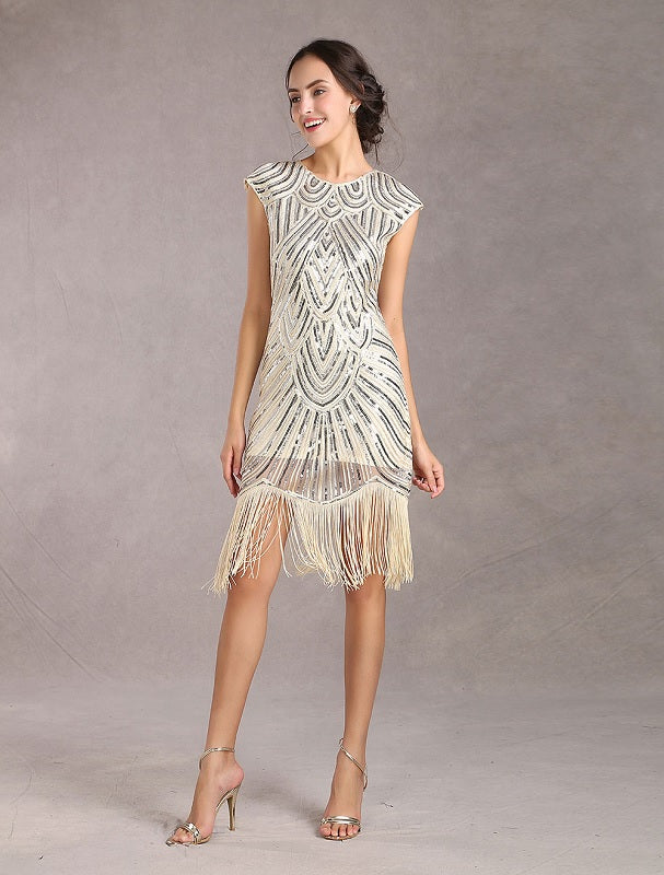 Sequined Solid Sleeveless Halloween Flapper Dress