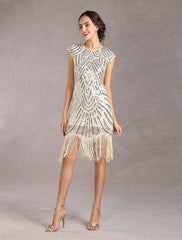 Sequined Solid Sleeveless Halloween Flapper Dress