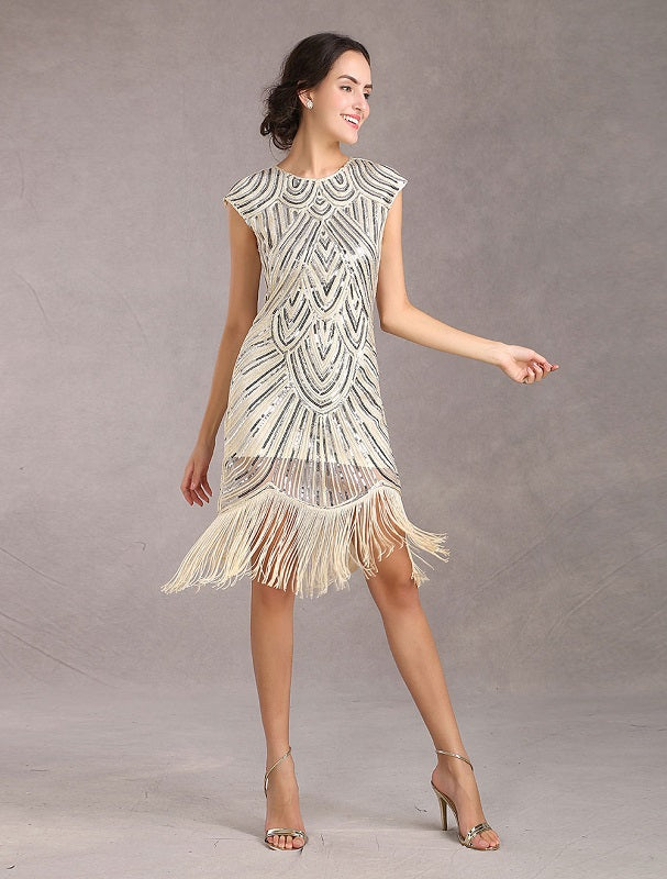 Sequined Solid Sleeveless Halloween Flapper Dress