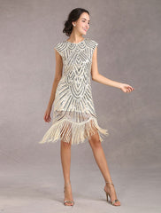 Sequined Solid Sleeveless Halloween Flapper Dress