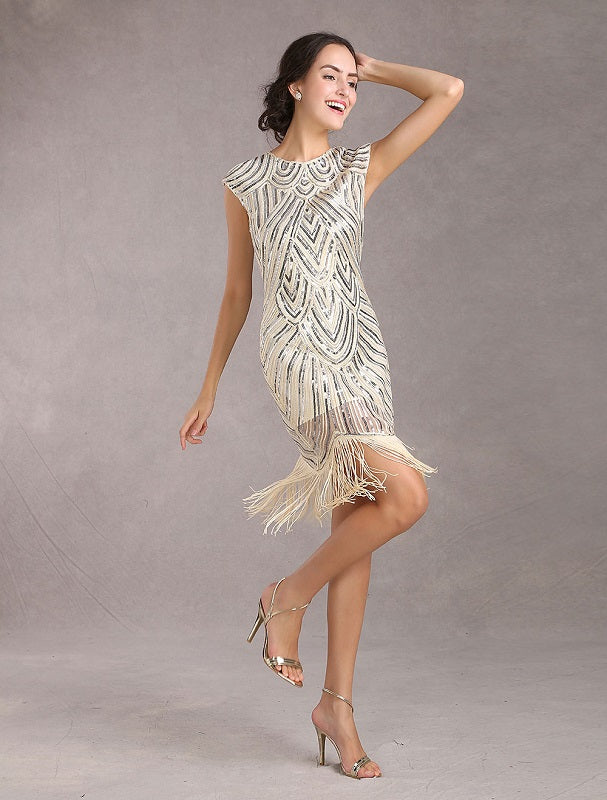 Sequined Solid Sleeveless Halloween Flapper Dress