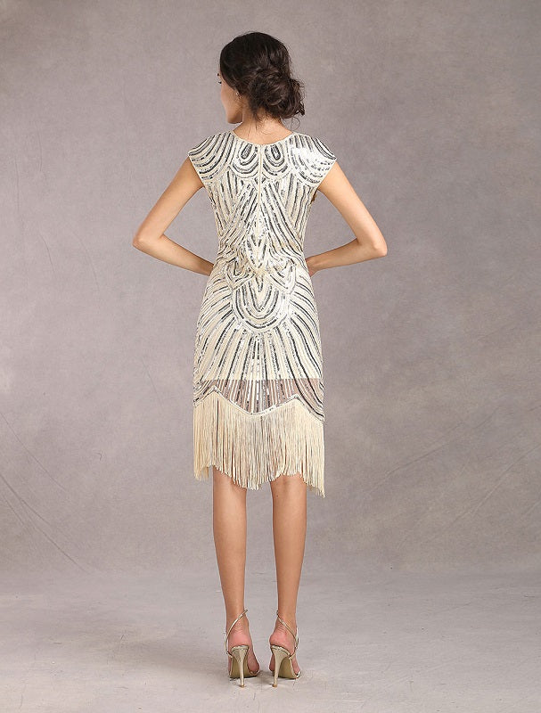 Sequined Solid Sleeveless Halloween Flapper Dress
