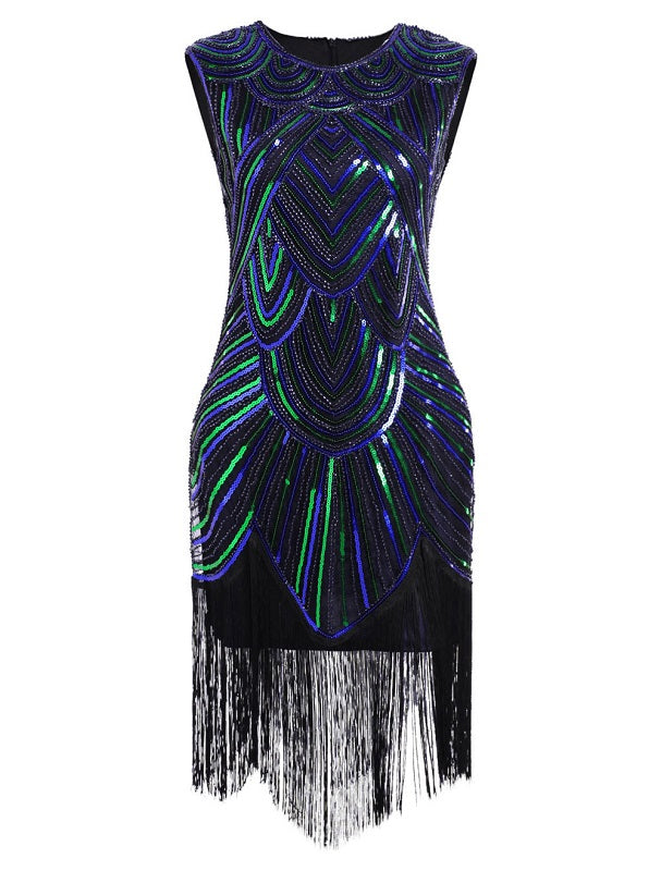Sequined Solid Sleeveless Halloween Flapper Dress