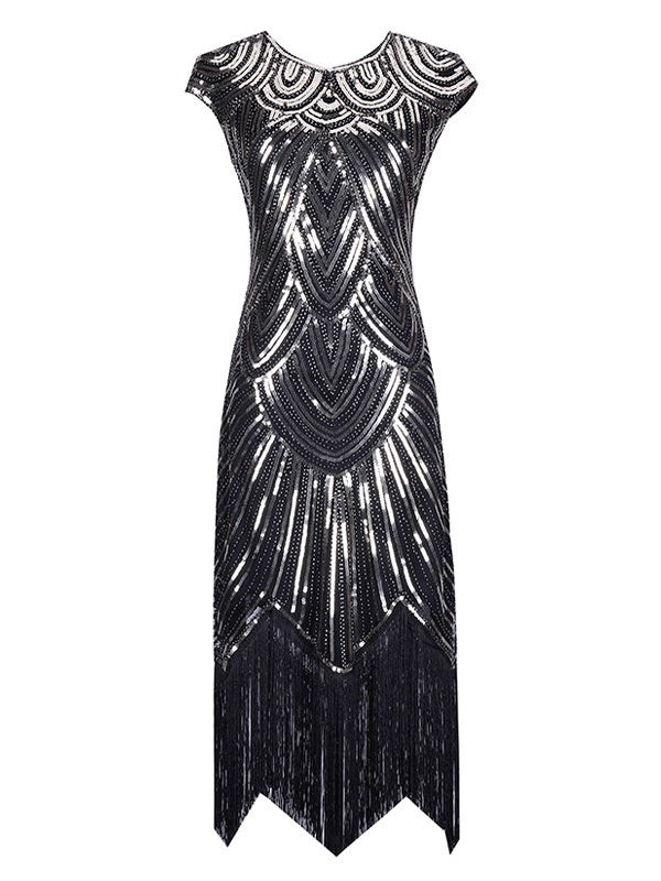 Sequined Solid Sleeveless Halloween Flapper Dress
