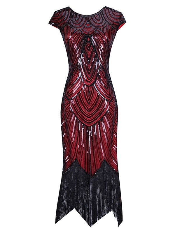 Sequined Solid Sleeveless Halloween Flapper Dress