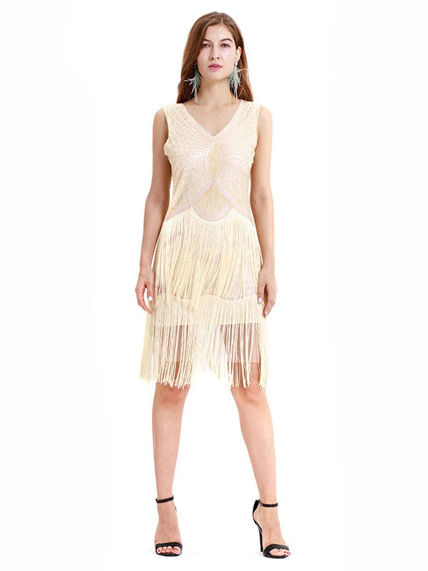 Style Outfits Flapper V Neck Fringe Sequins Great Dress