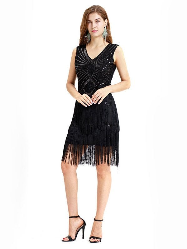Style Outfits Flapper V Neck Fringe Sequins Great Dress