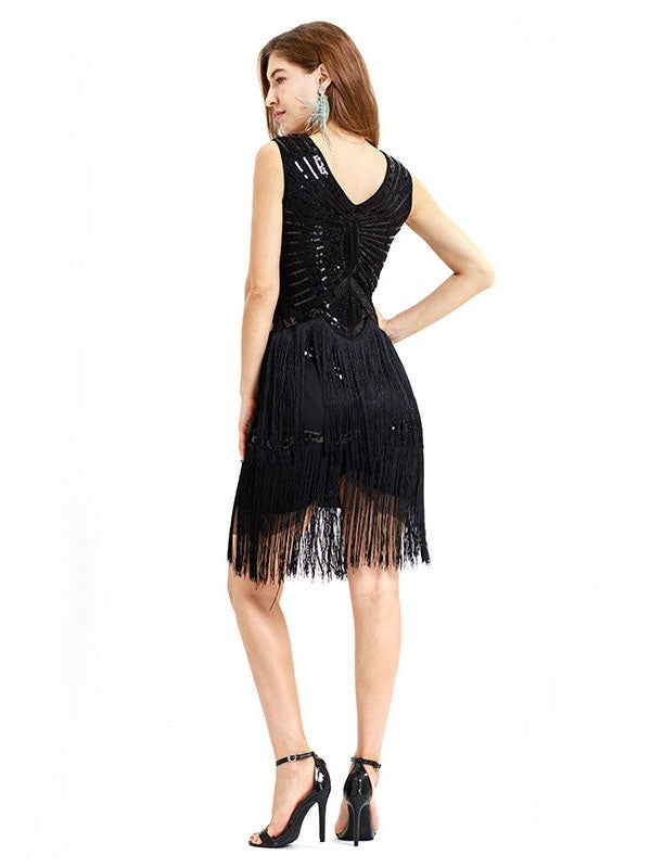 Style Outfits Flapper V Neck Fringe Sequins Great Dress