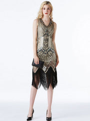 Style Sequined V Neck Fringe Party Outfits Dress