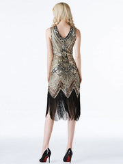 Style Sequined V Neck Fringe Party Outfits Dress