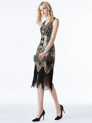 Style Sequined V Neck Fringe Party Outfits Dress