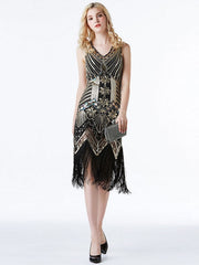 Style Sequined V Neck Fringe Party Outfits Dress