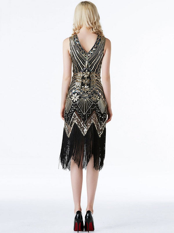 Style Sequined V Neck Fringe Party Outfits Dress