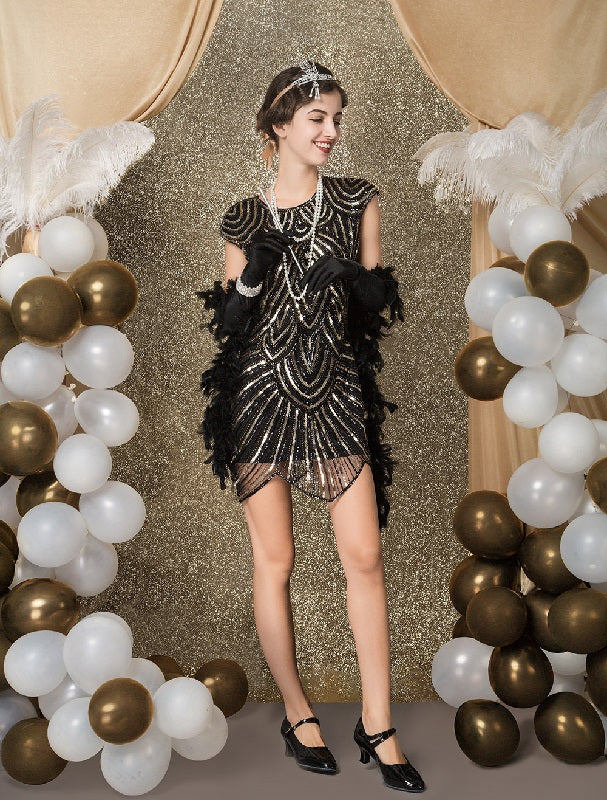 Style Sequined Zigzag Cut Short Sleeves Party Outfits
