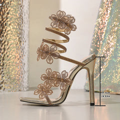 Snake Twine Around Crystal Sandals Luxury Rhinestones Thin High Heel