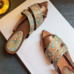 Totem Printed Design Slippers Peep Toe Slides Sandals Light Comfort Street Style Beach Flat Sandals