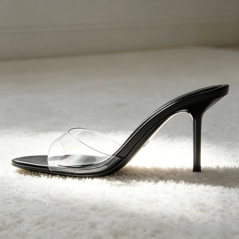 Transparent PVC Sandals Round-toe Open-toe Stiletto Slide Sandals Luxury Brand Designer Shoes