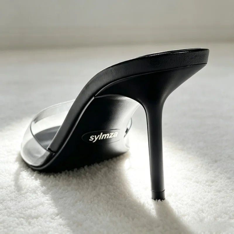 Transparent PVC Sandals Round-toe Open-toe Stiletto Slide Sandals Luxury Brand Designer Shoes