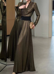 V Neck Long Sleeve Top High Waist Temperament Loose Pant Solid Two Piece Set