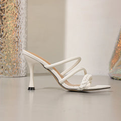 Weave Narrow Band Slippers Pointed Toe Sliders Shoes