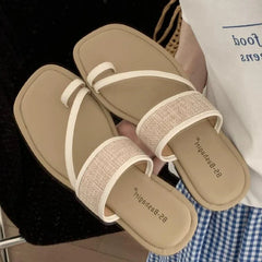 Weaving Narrow Band Flat Sandals Square Toe Clip Toe Designer Shoes