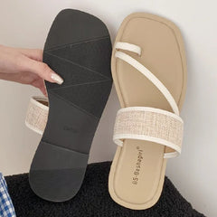 Weaving Narrow Band Flat Sandals Square Toe Clip Toe Designer Shoes