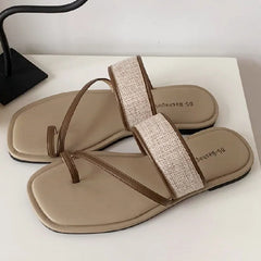 Weaving Narrow Band Flat Sandals Square Toe Clip Toe Designer Shoes