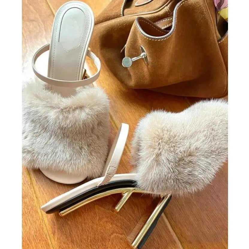 Fur Slippers Peep Toe Gladiator Sandals Dress Pumps Wedge Shoes