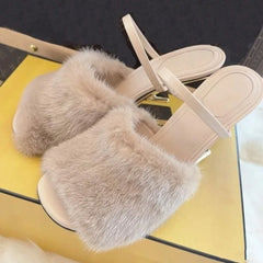 Fur Slippers Peep Toe Gladiator Sandals Dress Pumps Wedge Shoes