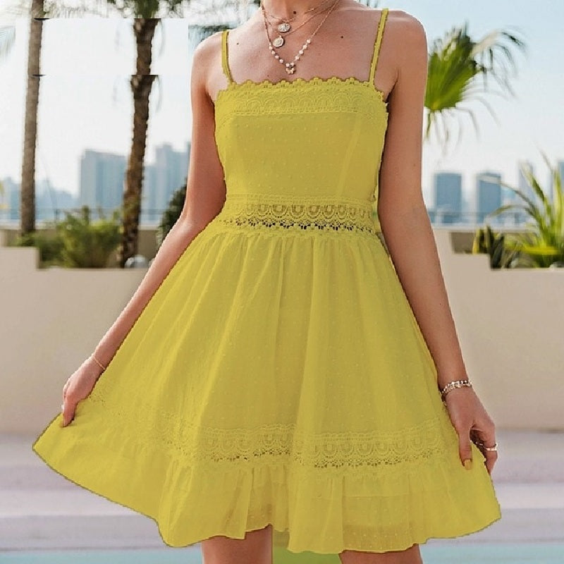 polka dot lace Elegant hollow out Casual short dresses
