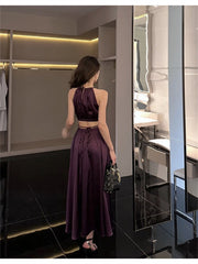 Vintage Satin French Fold Hollow Out Elegant Prom Slim Casual Midi Dresses