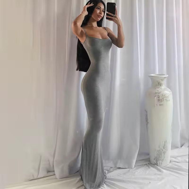 Fishtail Backless Spaghetti Strap Sleeveless Solid Robe Vestidos Dresses