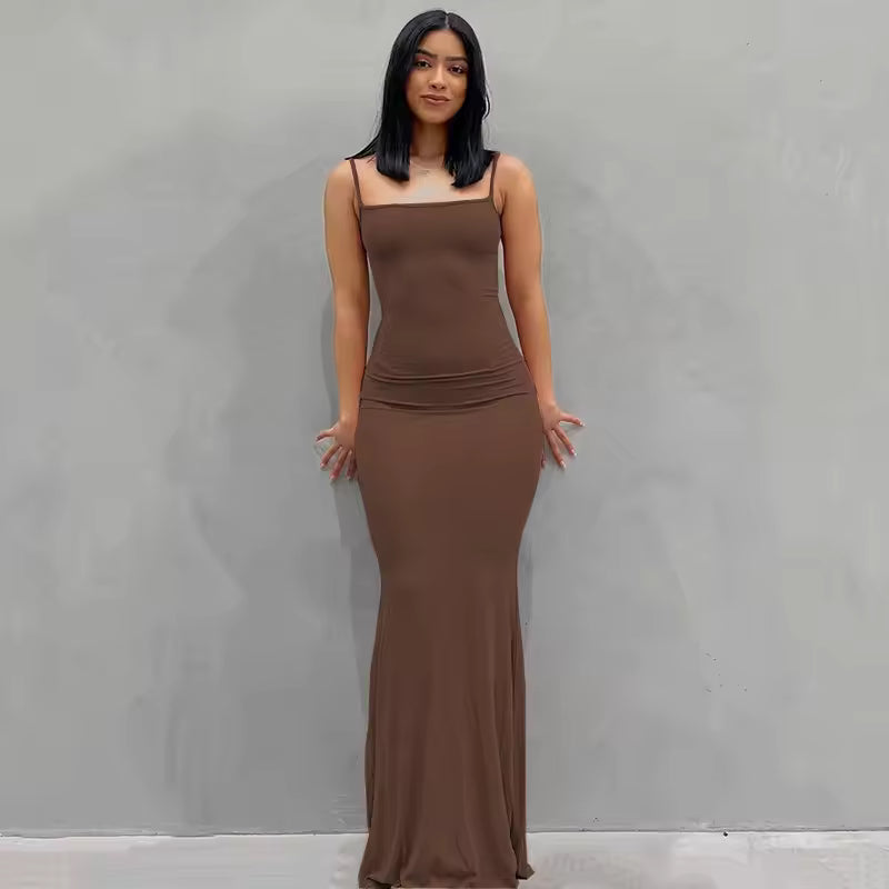 Fishtail Backless Spaghetti Strap Sleeveless Solid Robe Vestidos Dresses