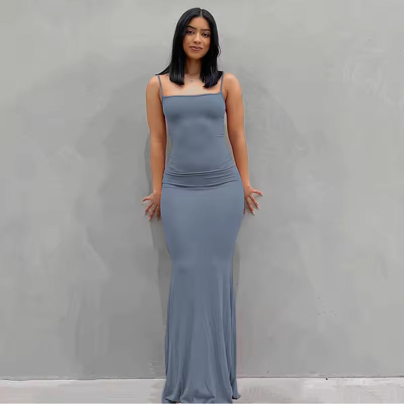 Fishtail Backless Spaghetti Strap Sleeveless Solid Robe Vestidos Dresses