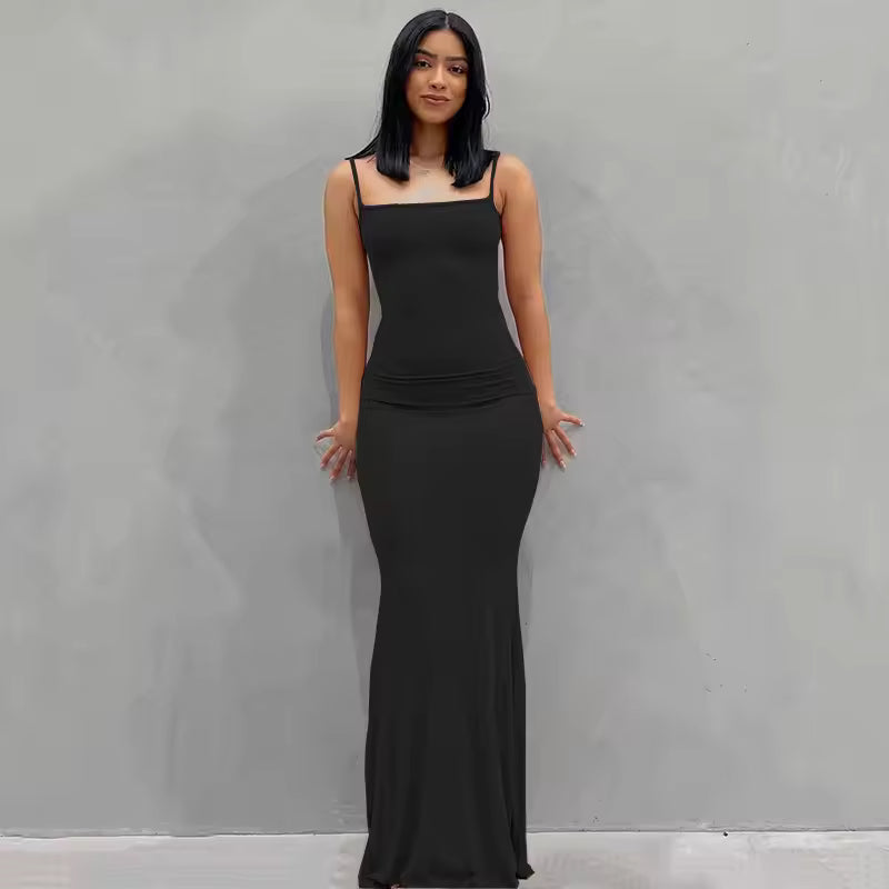 Fishtail Backless Spaghetti Strap Sleeveless Solid Robe Vestidos Dresses