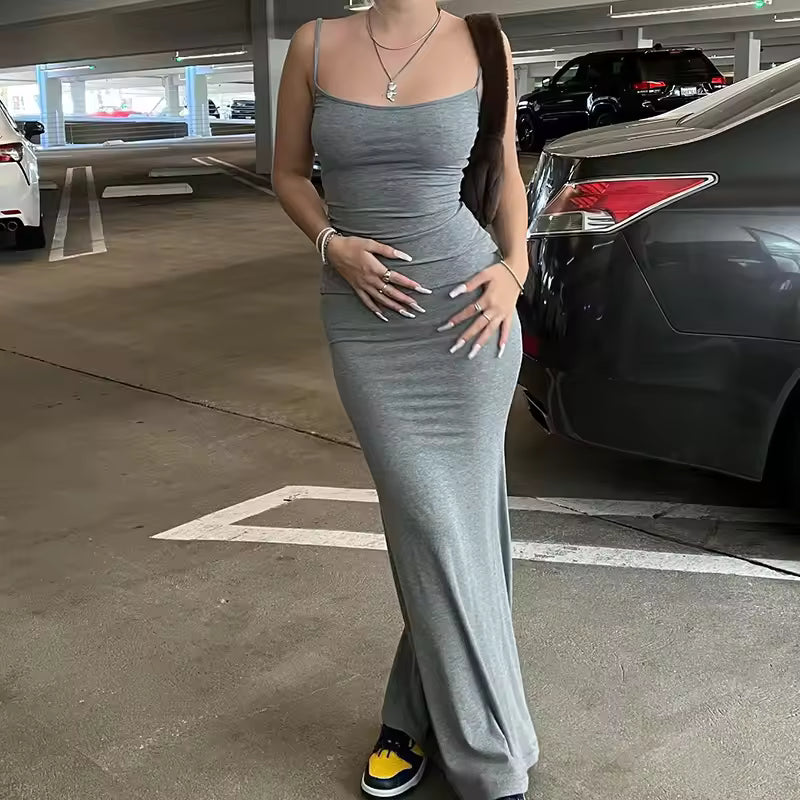 Fishtail Backless Spaghetti Strap Sleeveless Solid Robe Vestidos Dresses
