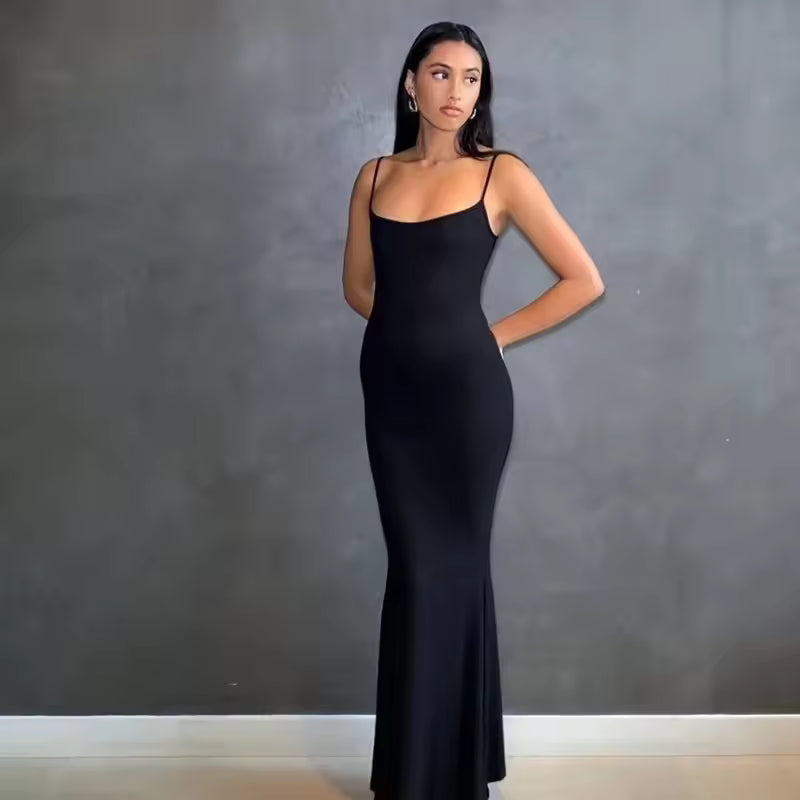 Fishtail Backless Spaghetti Strap Sleeveless Solid Robe Vestidos Dresses