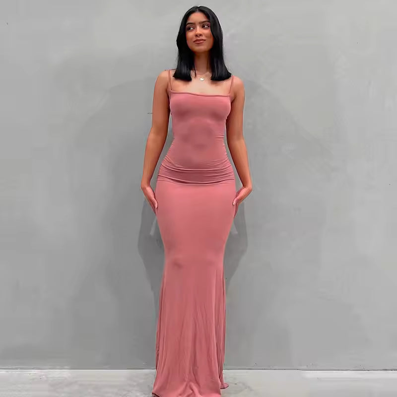 Fishtail Backless Spaghetti Strap Sleeveless Solid Robe Vestidos Dresses