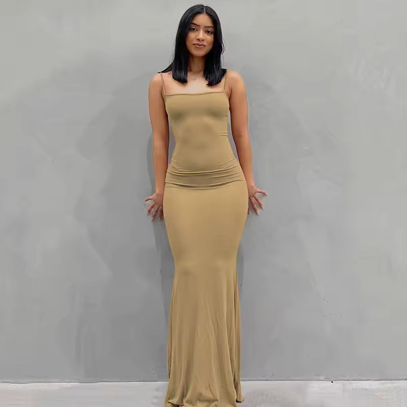Fishtail Backless Spaghetti Strap Sleeveless Solid Robe Vestidos Dresses