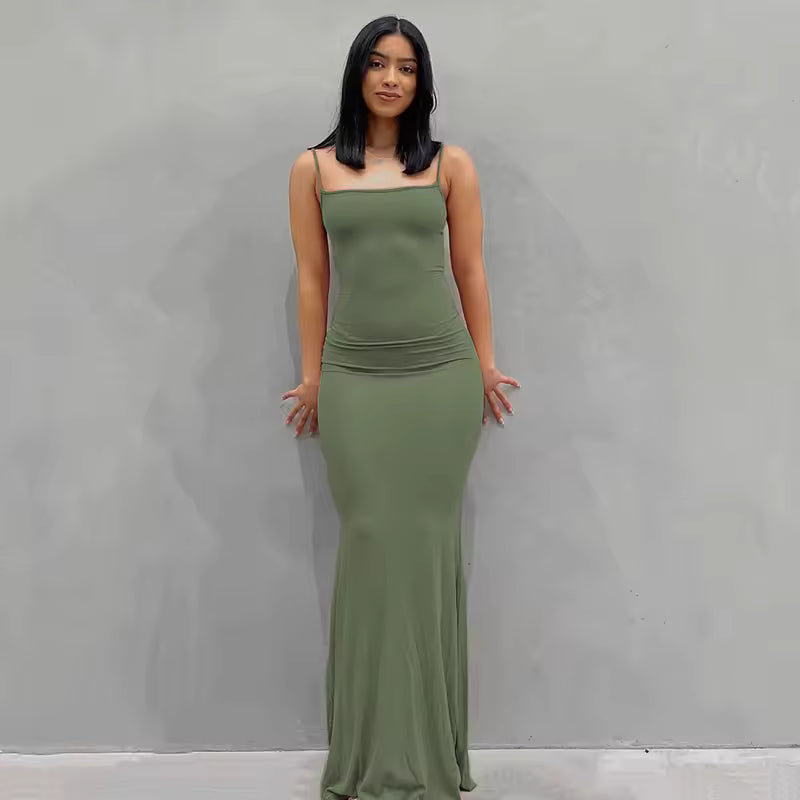 Fishtail Backless Spaghetti Strap Sleeveless Solid Robe Vestidos Dresses
