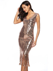 Flapper Sequin V Neck Style Outfits Party Dress