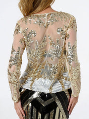 Flapper Sequin Pearl Sheer Long Sleeve