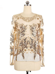 Flapper Sequin Pearl Sheer Long Sleeve