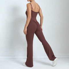 Flared Jumpsuit Padding Sports Overalls Gym Yoga Clothing Tracksuit