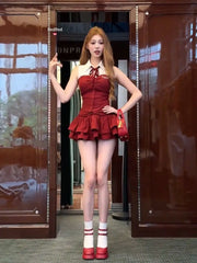 Flared Skirt Set Bow Collar Party Casual Daily Wear Chic Stylish Set