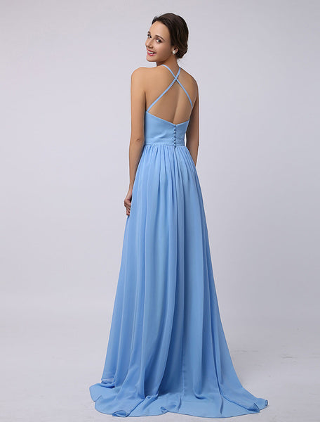 Floor-Length High-split Halter A-Line Draped Chiffon Bridesmaid Dress