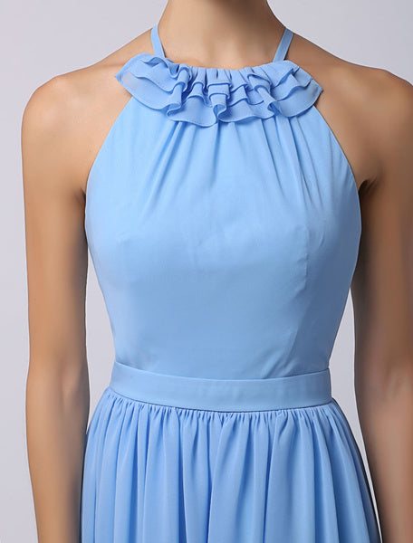 Floor-Length High-split Halter A-Line Draped Chiffon Bridesmaid Dress