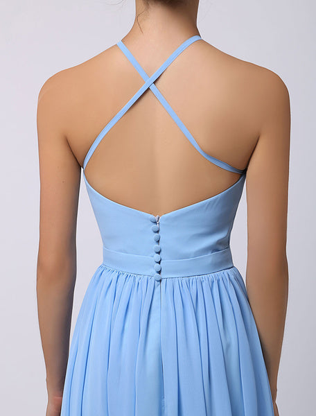 Floor-Length High-split Halter A-Line Draped Chiffon Bridesmaid Dress