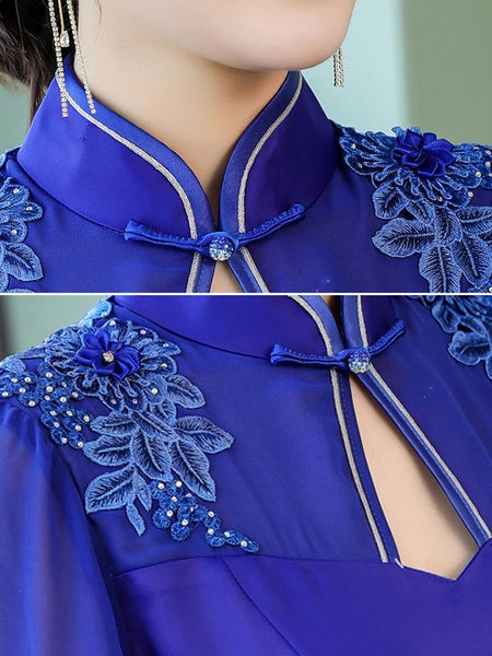 Floral Applique Long Sleeves Cut Out Maxi Dress